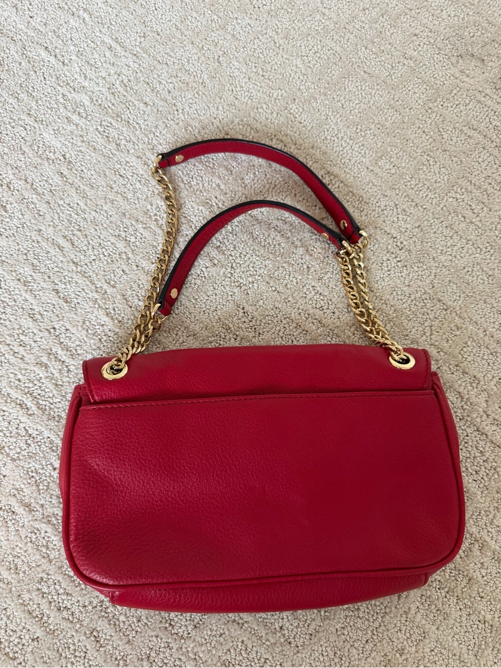 Michael Kors Red Leather Shoulder Bag with Gold MK Emblem - Picture 4 of 5